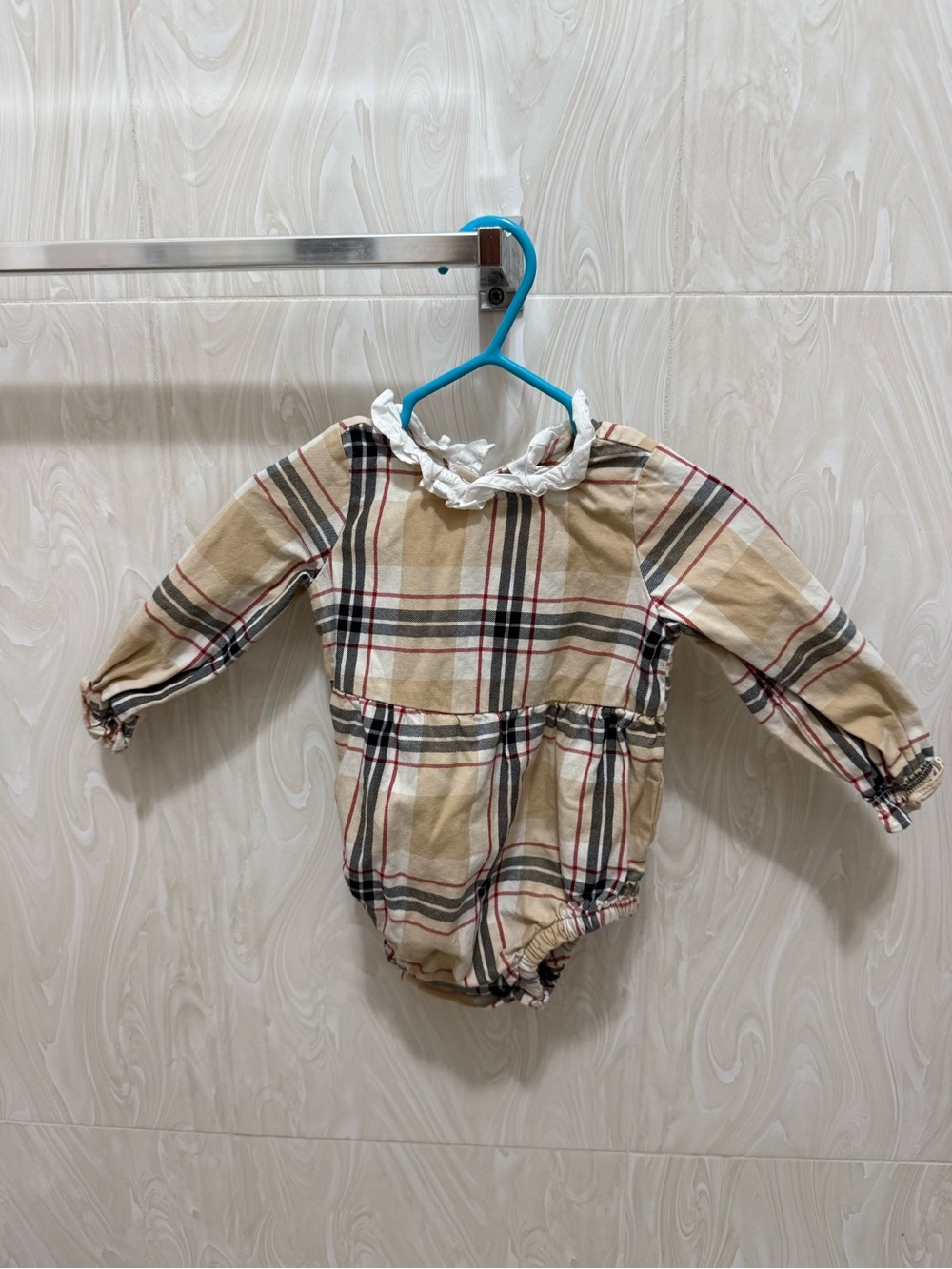 Hope & Henry GOTS CERTIFIED Organic Cotton Ruffle Collar Bubble Romper 6-12M